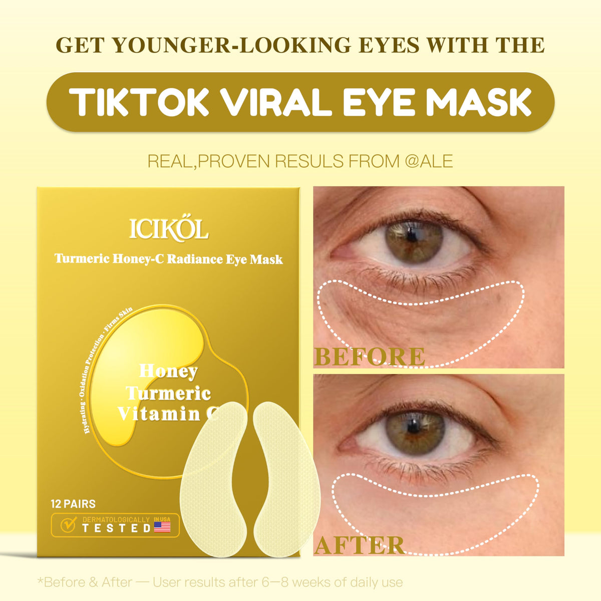 Turmeric Vitamin C Under Eye Patches Eye Mask for Puffy Eyes - ICIKOL Official Imagery - 3