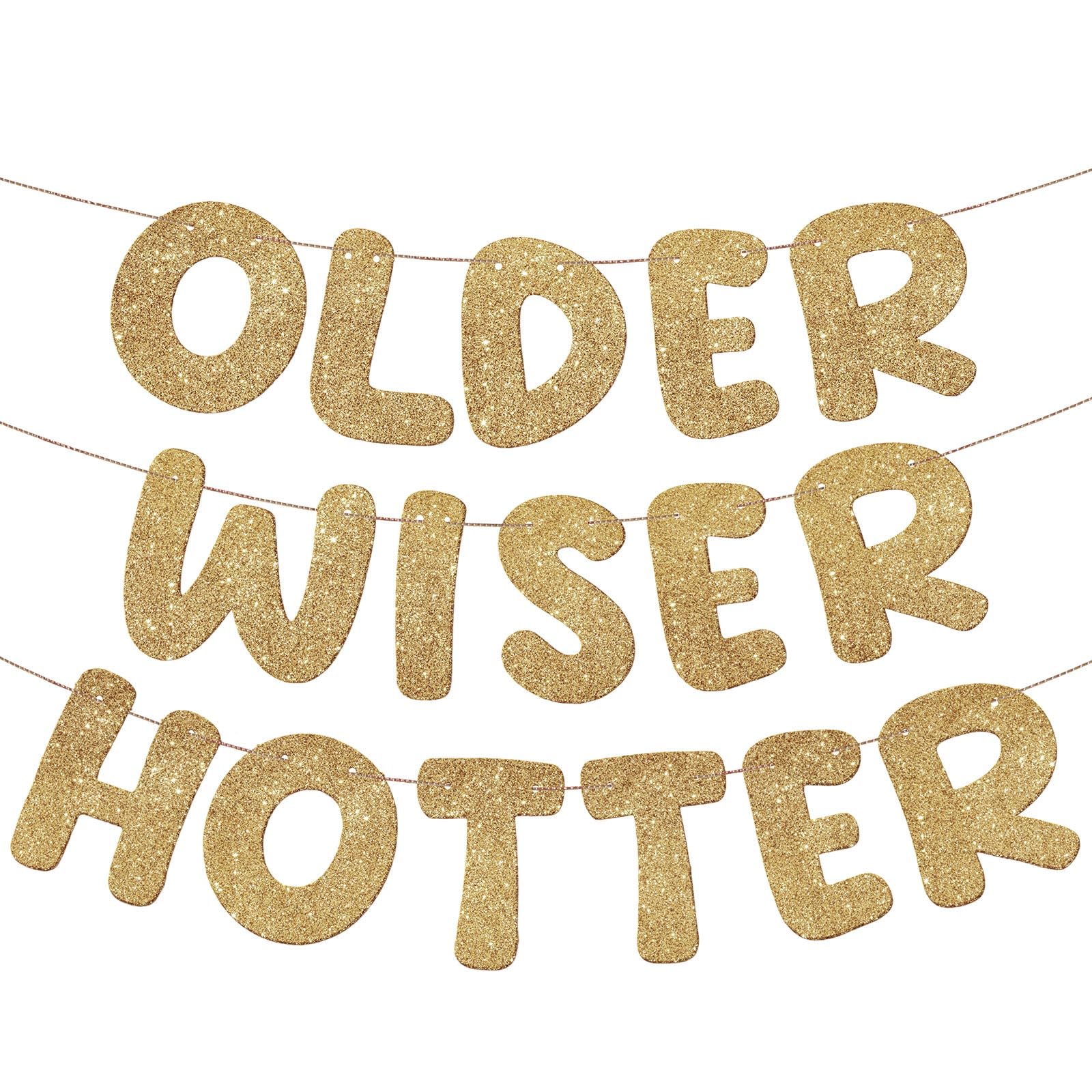Fulmoon Older Wiser Hotter Banner Birthday sign, Champaign Gold - Product Imagery