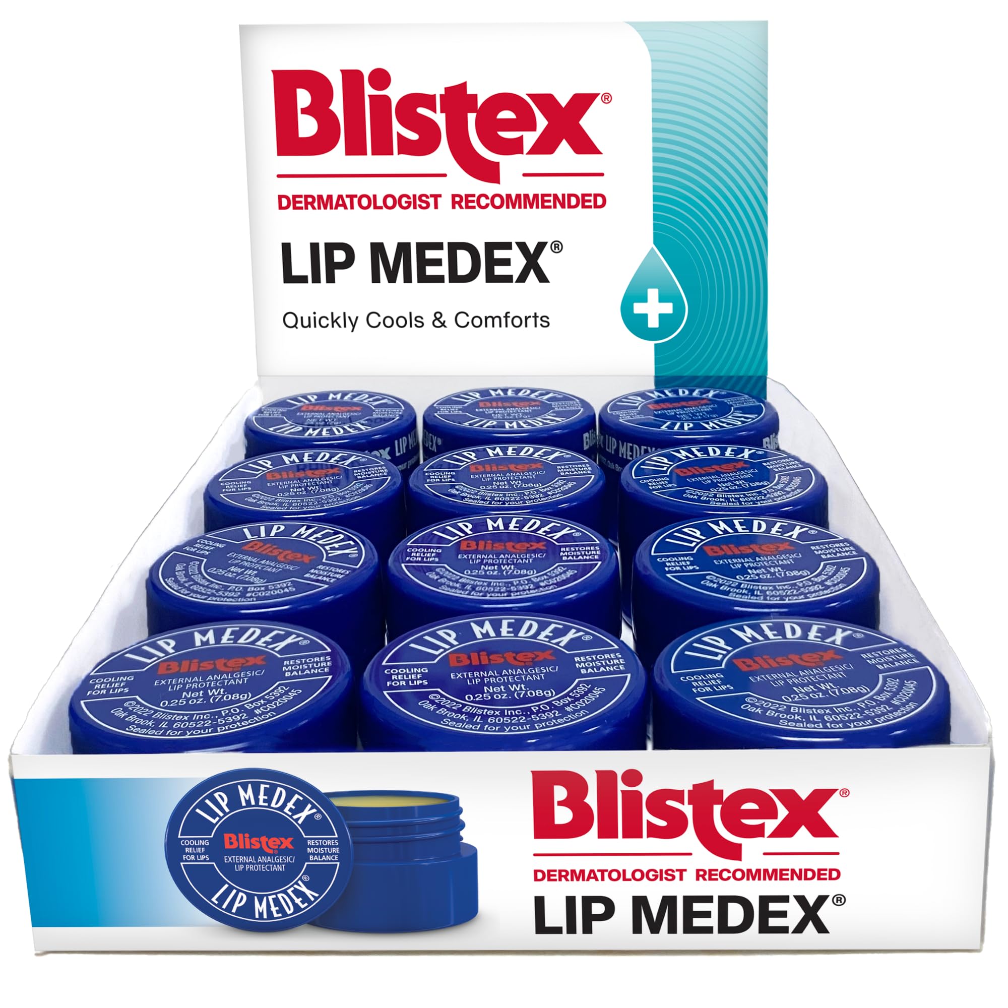 Blistex Lip Medex Medicated Lip Balm, 24 Hr Moisture, 0.25 oz, 12 Pack