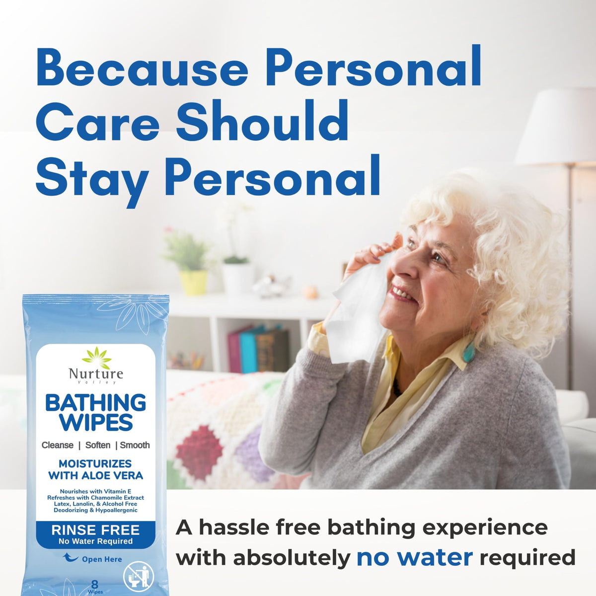 Nurture Rinse Free Bathing Disposable Adult Wipes w Aloe - Nurture Valley Official Imagery - 3