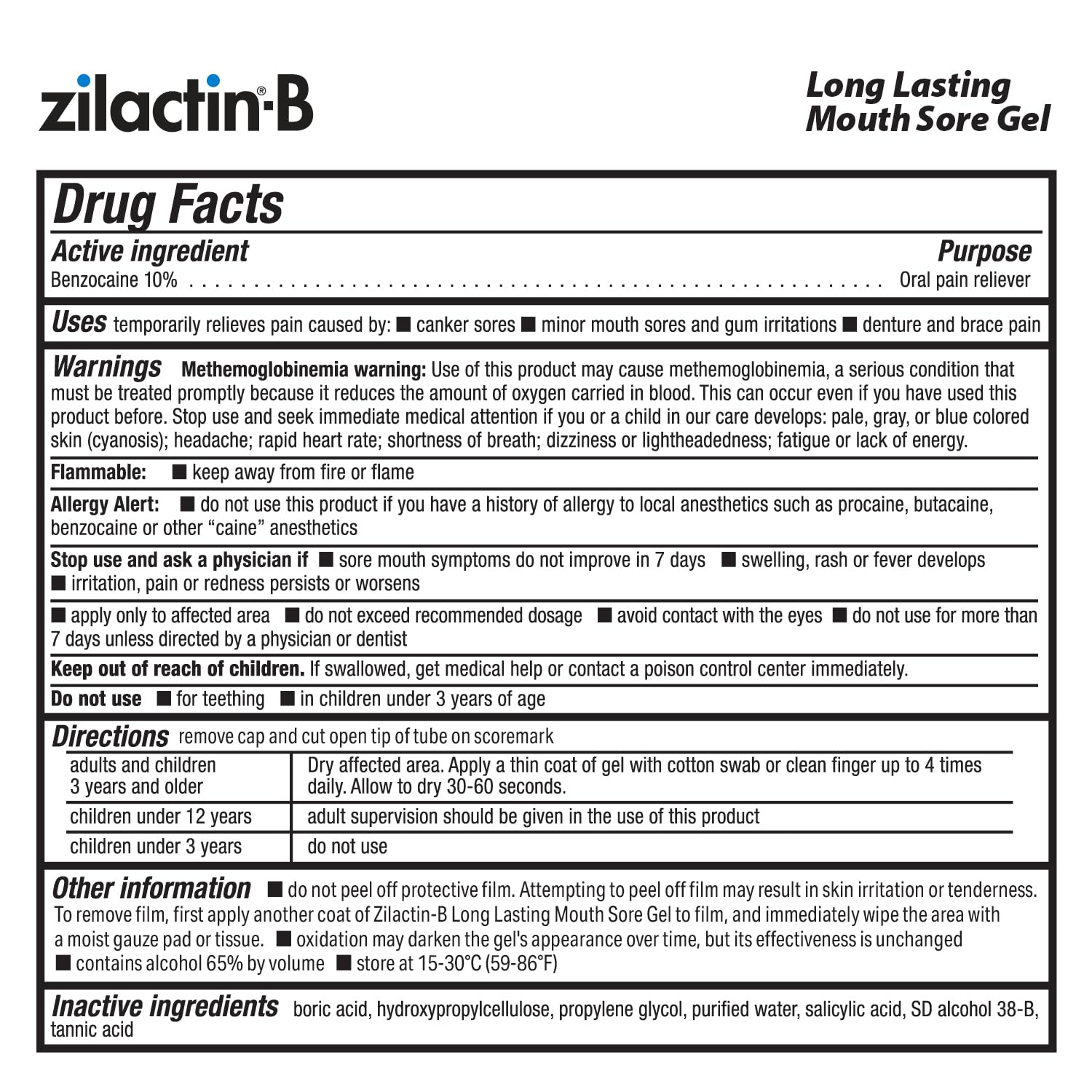 Zilactin B Fast Acting Canker Sore Treatment Gel 0.25 Oz, Pack of 1