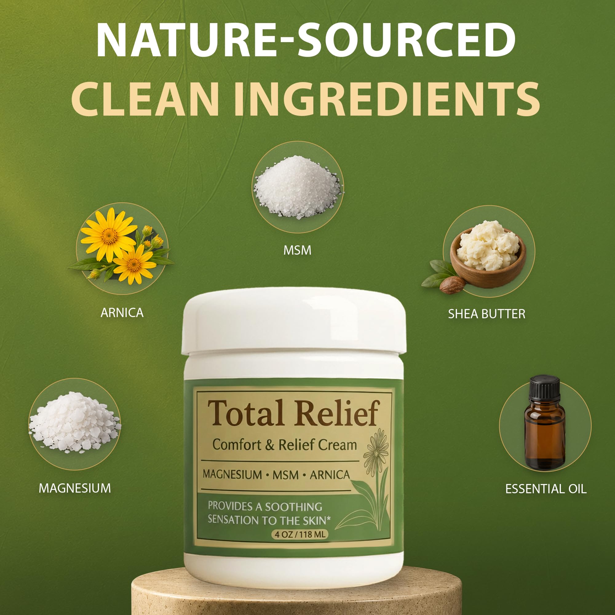 HiRelief Magnesium cream for muscles, joints, and legs in a 4 oz skin moisturizer jar, showing the product container.