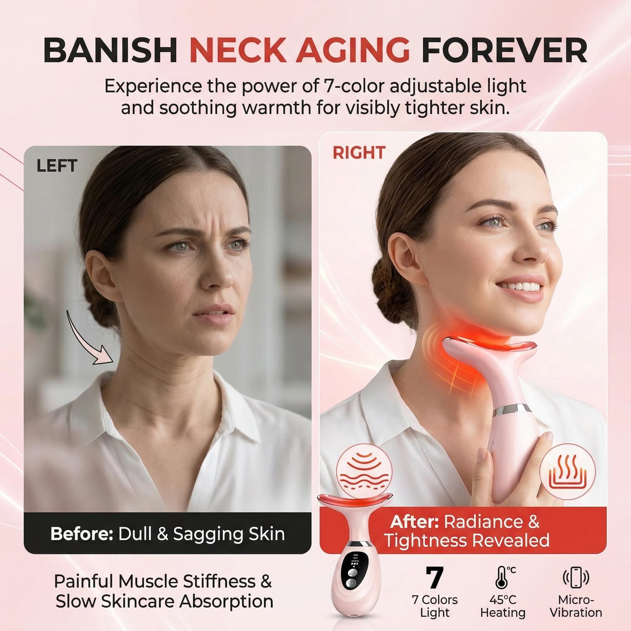 7-Color LED Light Facial Massager Set, Face and Neck Massager - erdnretl
