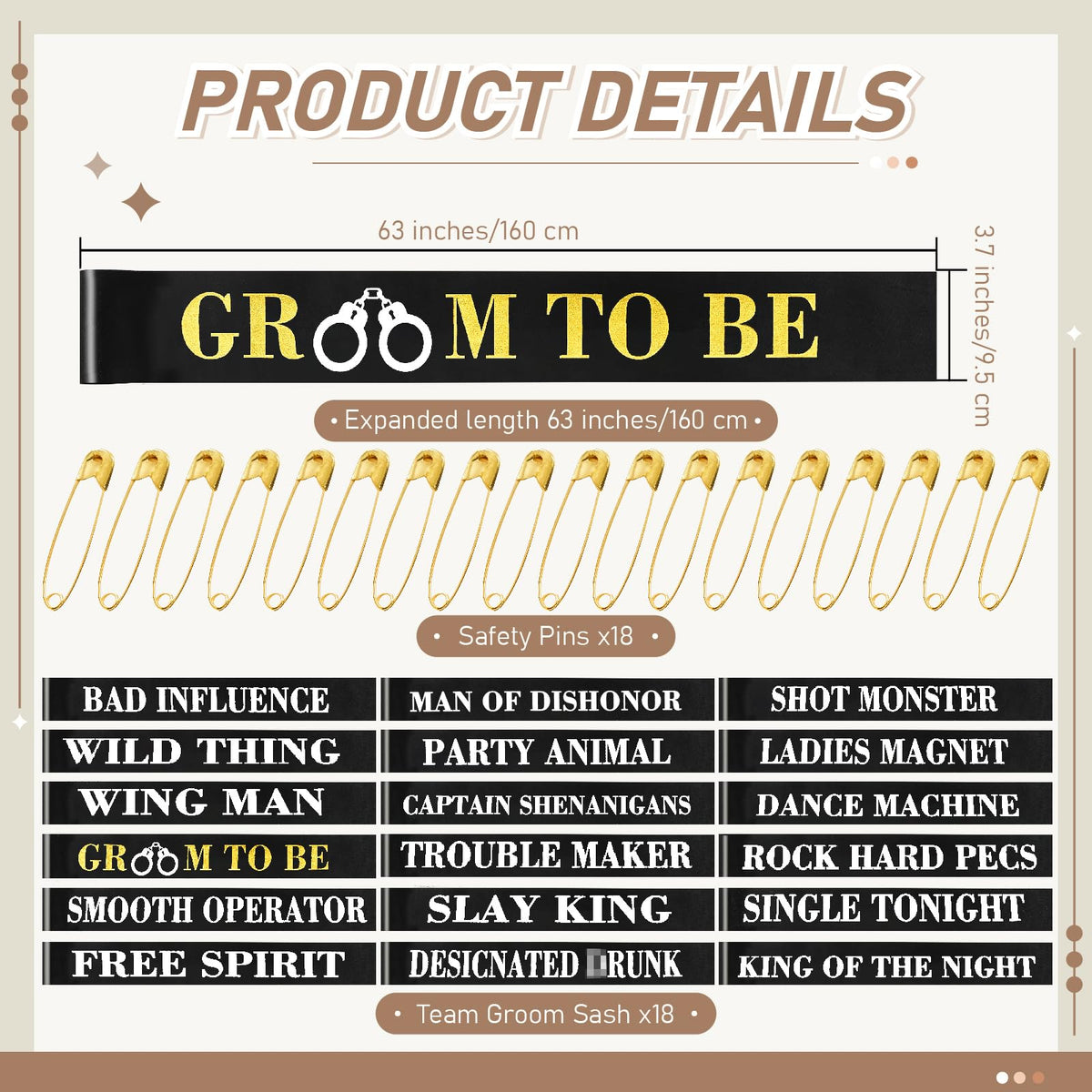 18 Pack Funny Bachelor Party Sashes Groomsmen Team Groom - CASYUNE Official Imagery - 4