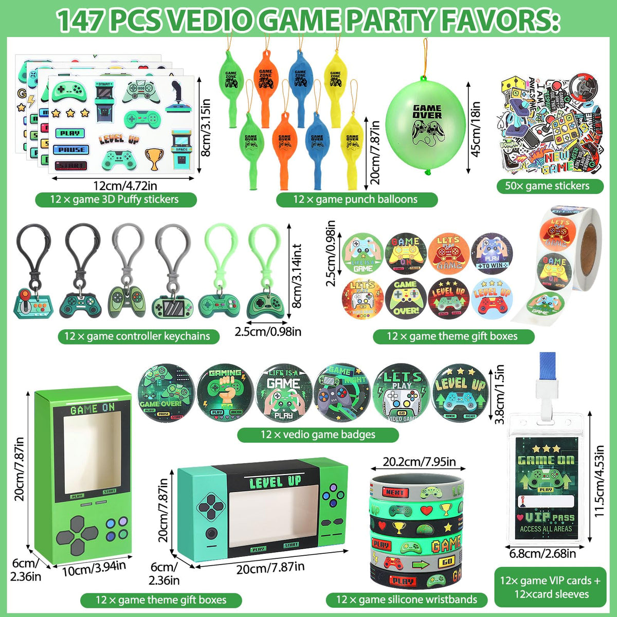 147 Pcs Video Game Party Favors for 12 Kids Gamer Goodie Bag - VercanMonth Official Imagery - 4