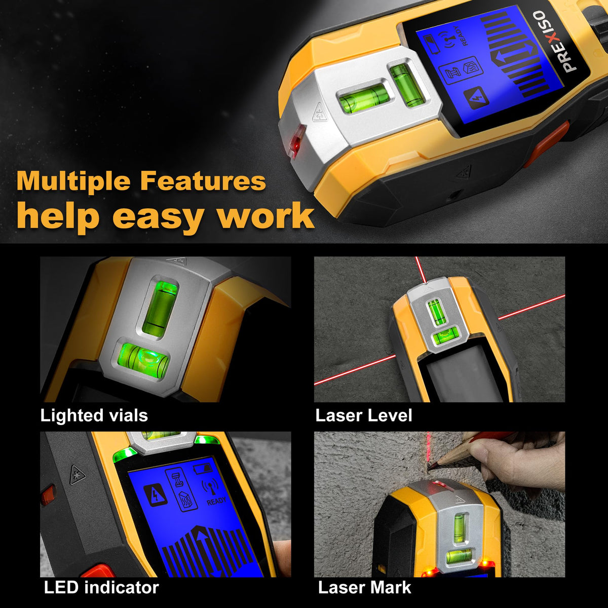 PREXISO 2 in 1 Stud Finder with Laser Level Rechargeable - Prexiso Official Imagery - 8