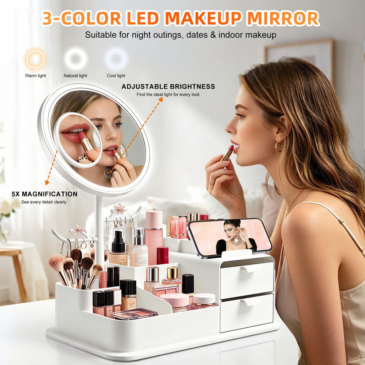 Makeup Mirror Organizer with Drawers Skincare Organizer - Turesmith Official Imagery - 8