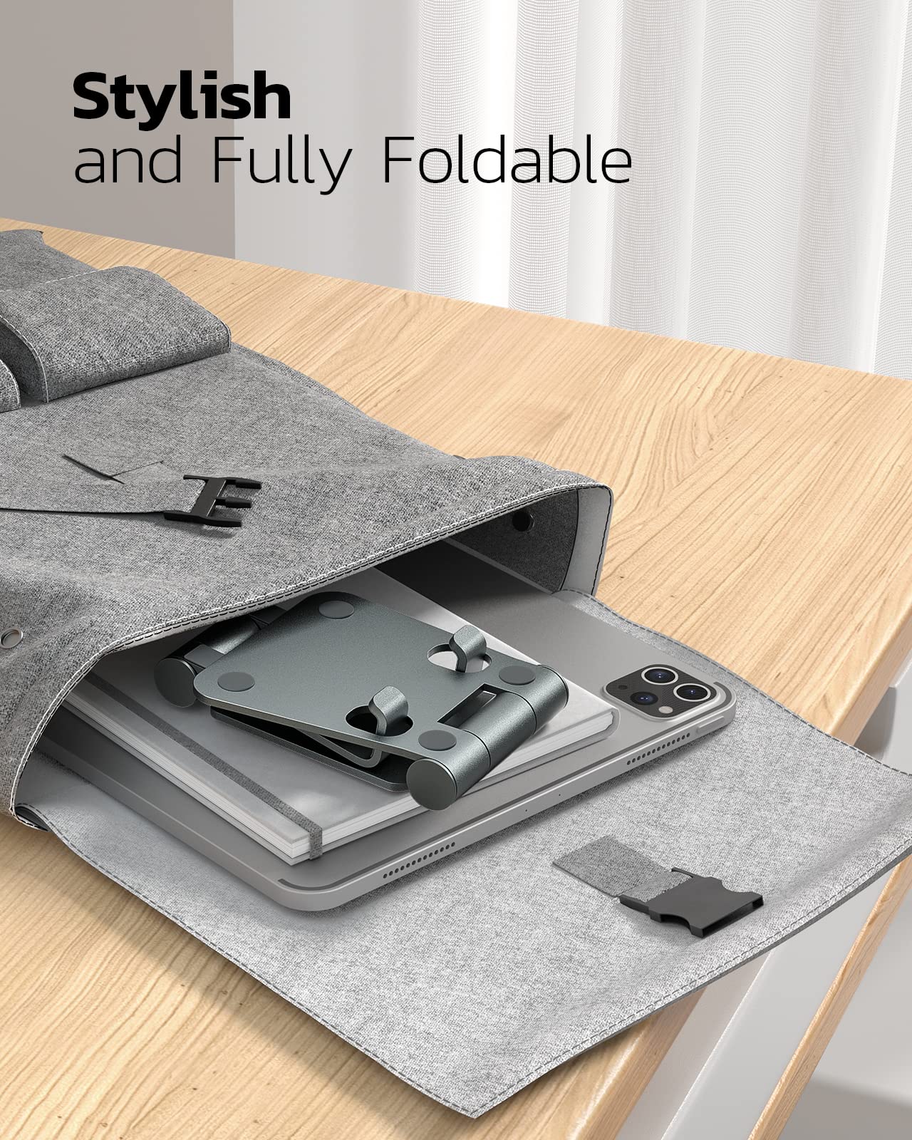 Nulaxy Full Aluminum Dual Folding Cell Phone Stand for Desk, Gray - View 5