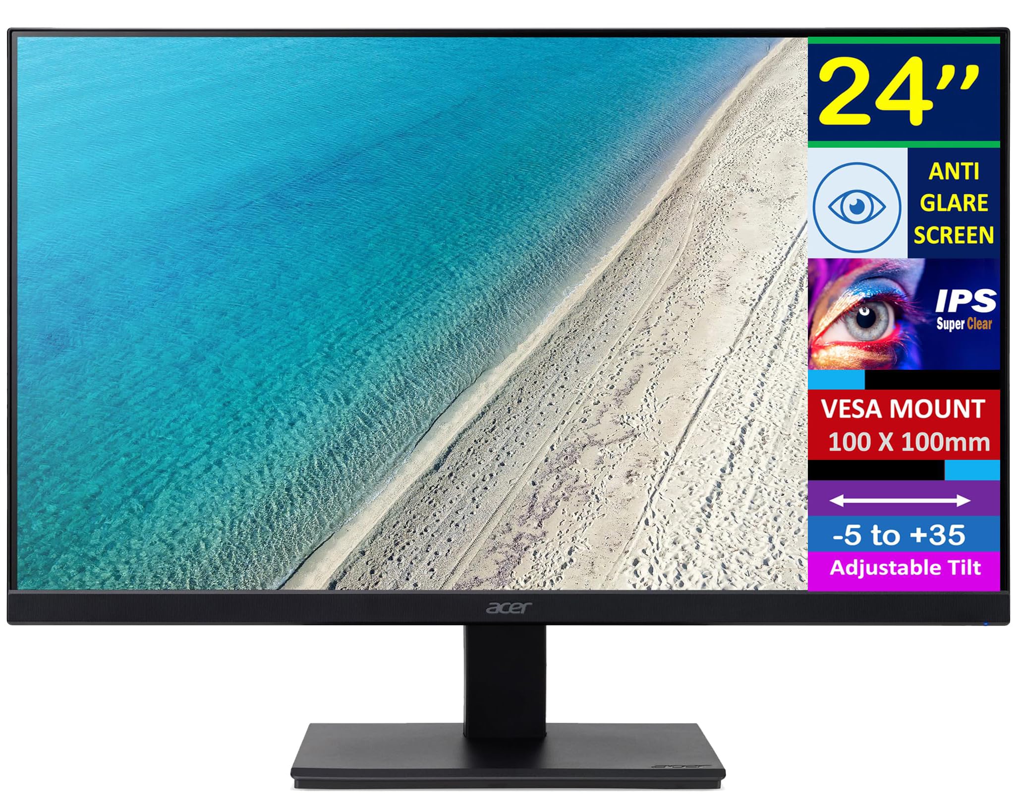acer 24" Vero V247Y Gbmix FHD IPS Monitor with 4 ms Response Time, Anti-Glare, Adaptive Sync, Integrated Speakers, VESA Mount (100x100mm), HDMI, (UM.QV7AA.G03), Black (Renewed)