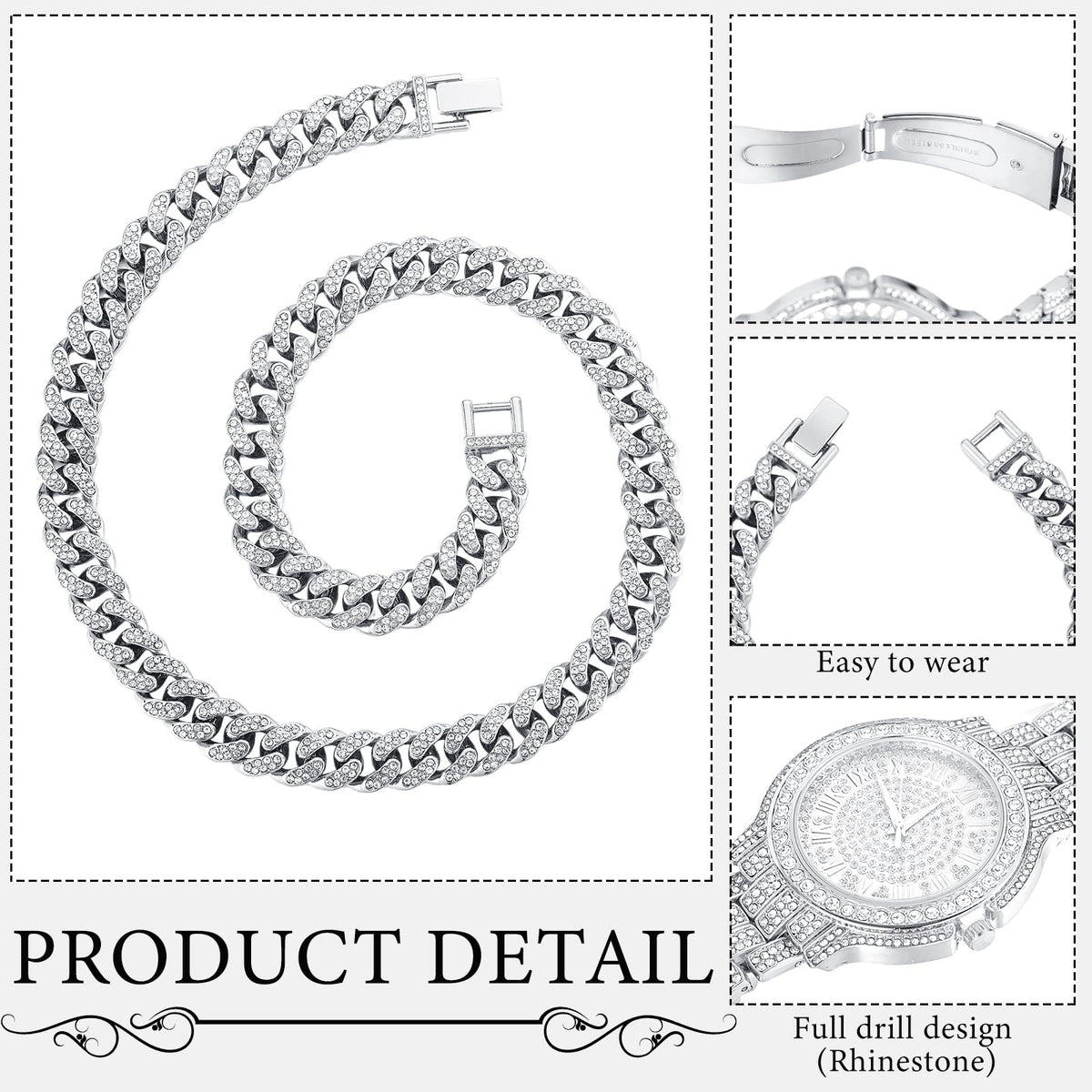 Huquary 4 Pcs Diamond Watch Halloween Costumes Link Chains - Huquary Official Imagery - 4