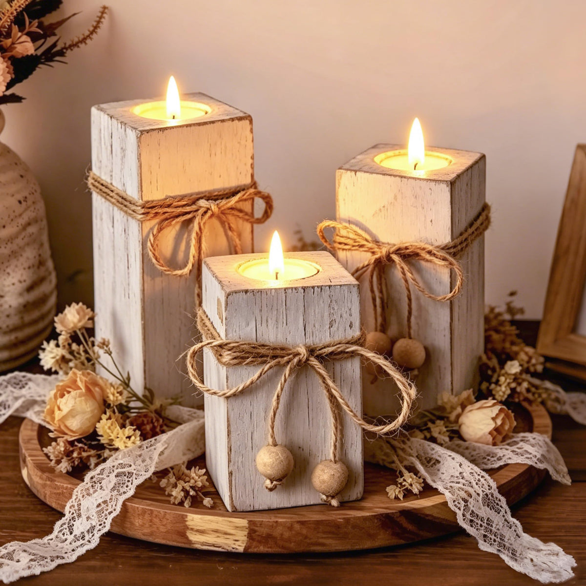 Farmhouse Candle Holder Decor 6pcs with Flameless LED - ZENLIV Official Imagery - 1