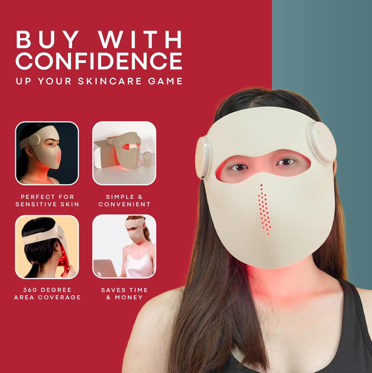 Red Light Therapy Face Mask Wireless LED Red Blue Near - American Wellness Authority Official Imagery - 6