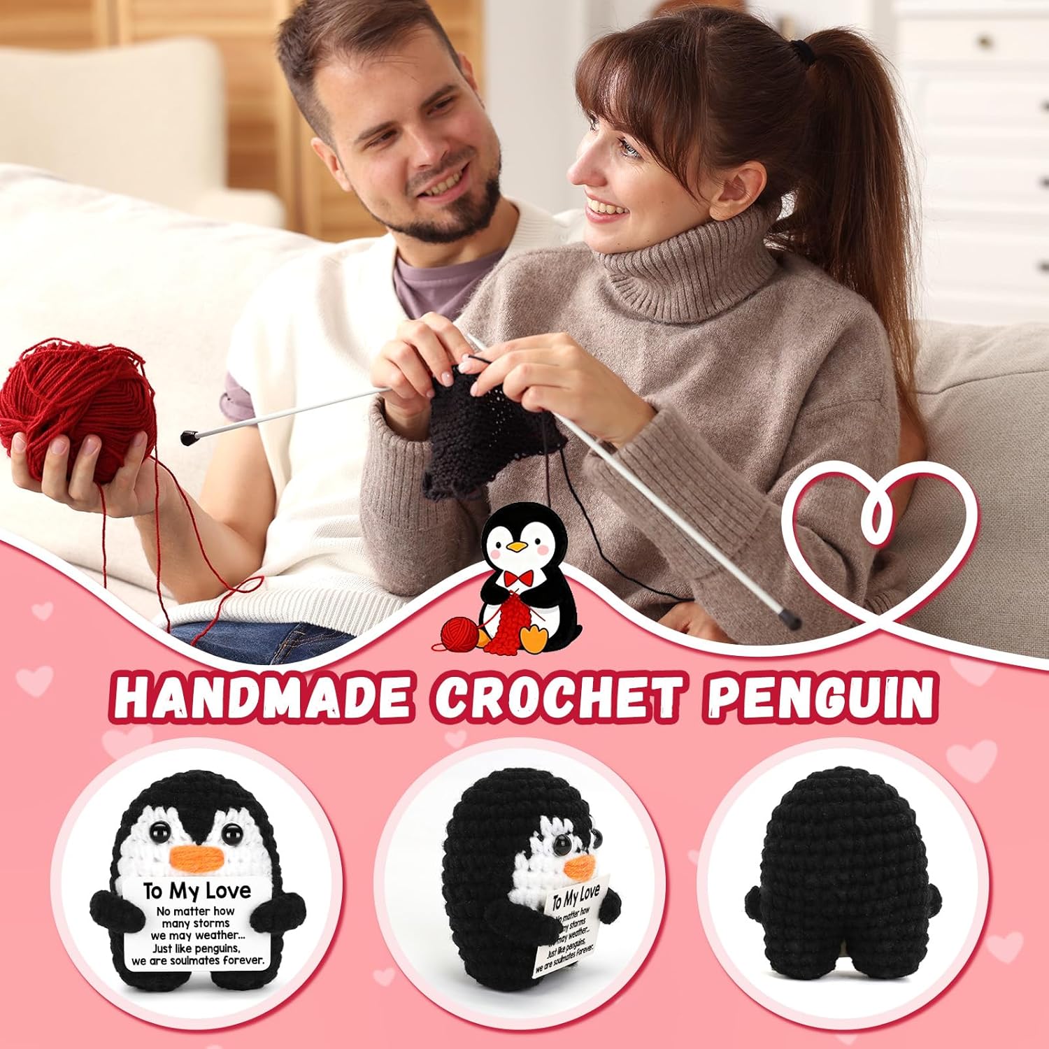 CryCarrot handmade crochet mini penguin gift for him or her, perfect for boyfriend or girlfriend, adorable and crafted with love.