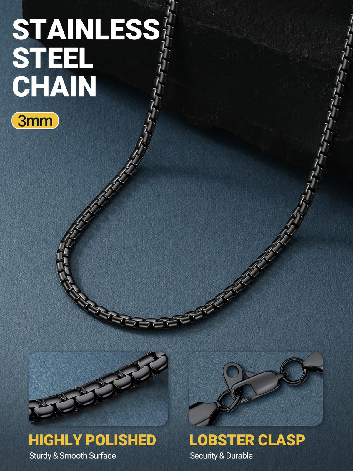 PROSTEEL Stainless Steel Flat Box Link Chain Necklace for - PROSTEEL Official Imagery - 5