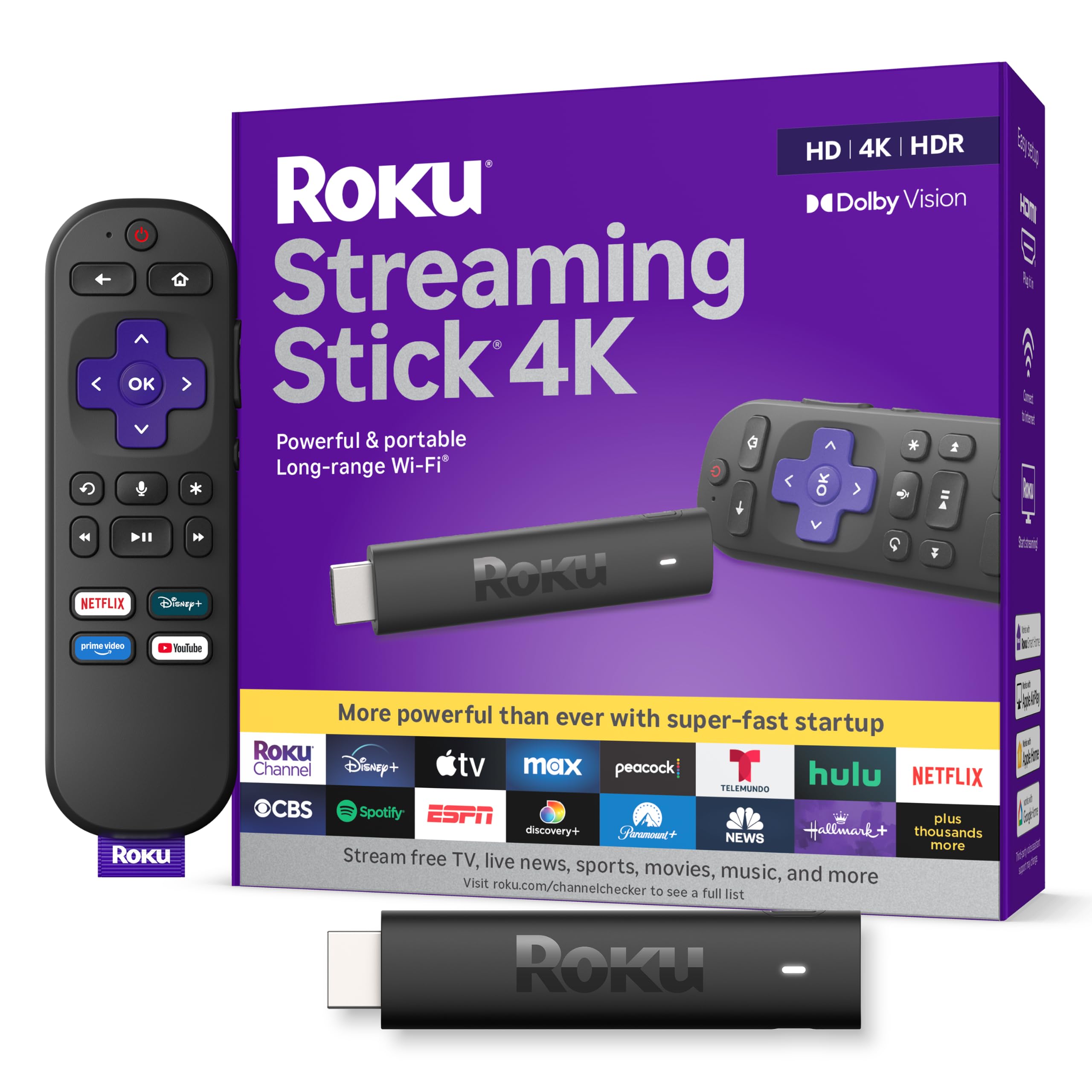 Roku Streaming Stick 4K with Voice Remote - HDR10+ & Dolby Vision - Roku Official Product View 1