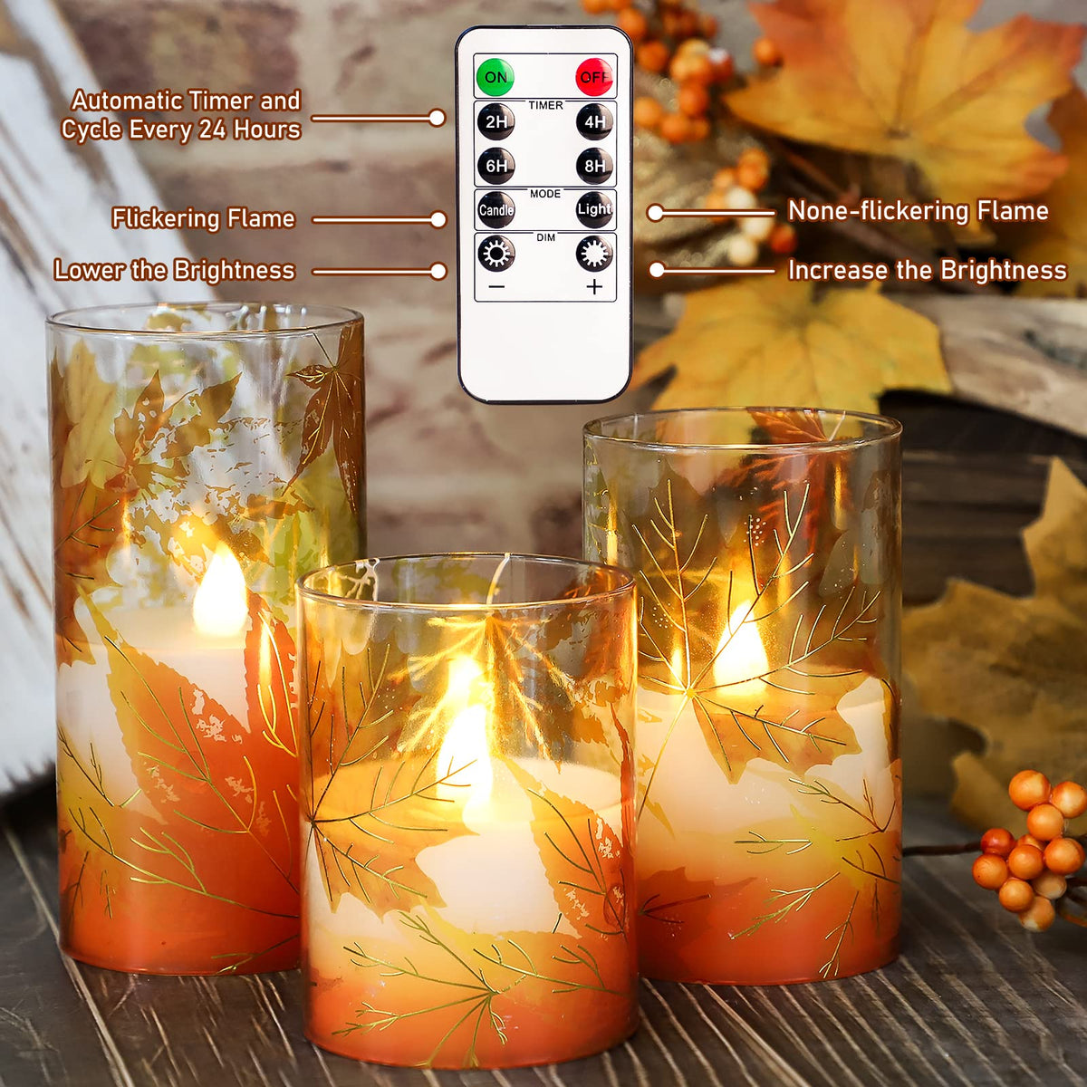 Fall Decor Flameless Candles Maple Leave Battery Operated - FLAVCHARM Official Imagery - 6