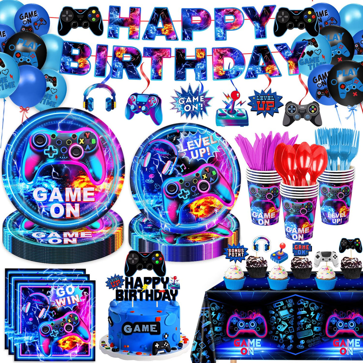 LINHAXM Video Game Birthday Decorations Includes Plates - LINHAXM Official Imagery - 1
