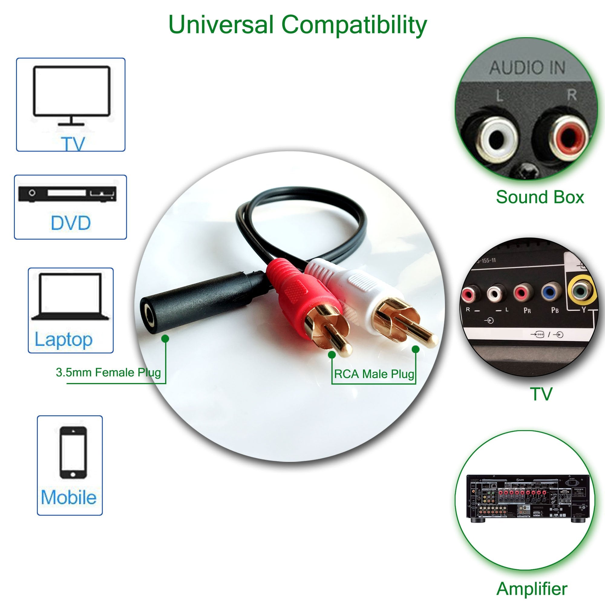 Posdou Y Connector Audio Cable 3.5mm Audio Female to 2 RCA Male S by Posdou - Angle View 7