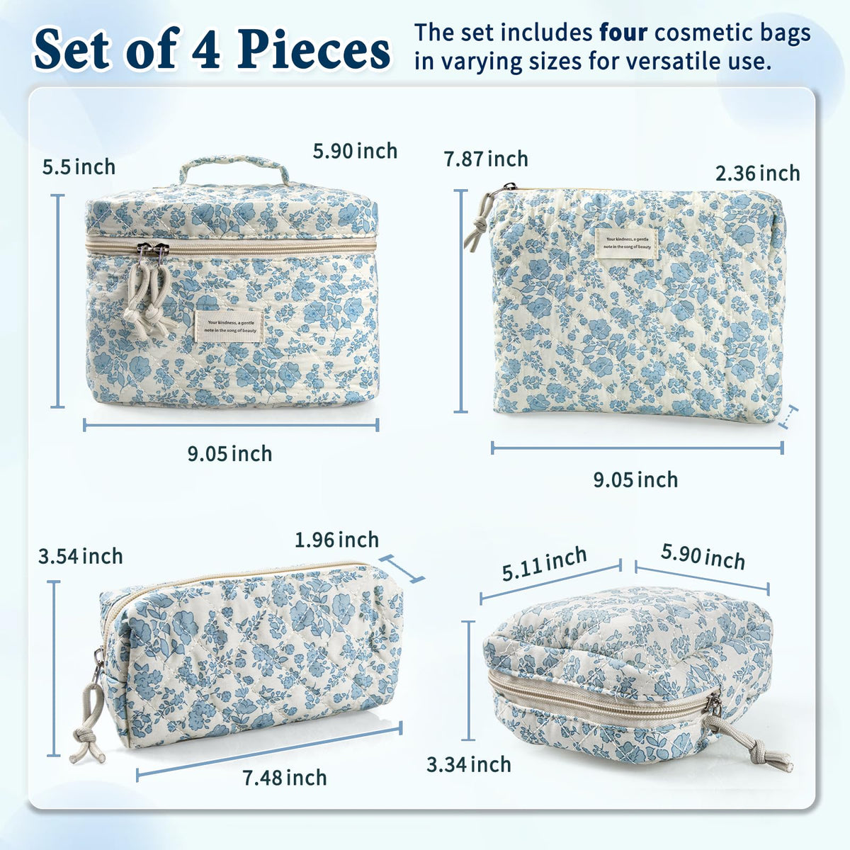 VIWIME Makeup Cosmetic Bag Large Cotton Quilted Travel - VIWIME Official Imagery - 4