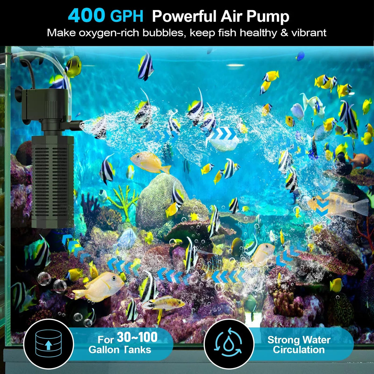 400GPH 4 in 1 Aquarium Filter 30 100 Gallon Quiet Fish Tank - OQTTNEO Official Imagery - 4