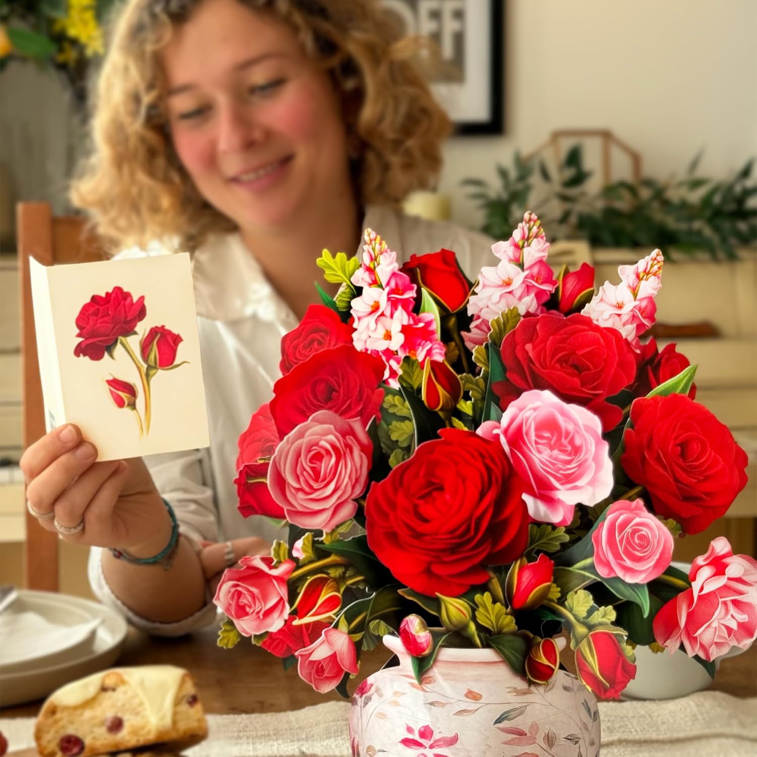 Freshcut Paper Blooming Roses 13-inch life-sized 3D pop-up card with vibrant roses, ideal for anniversary, Valentine’s Day, or Mother’s Day