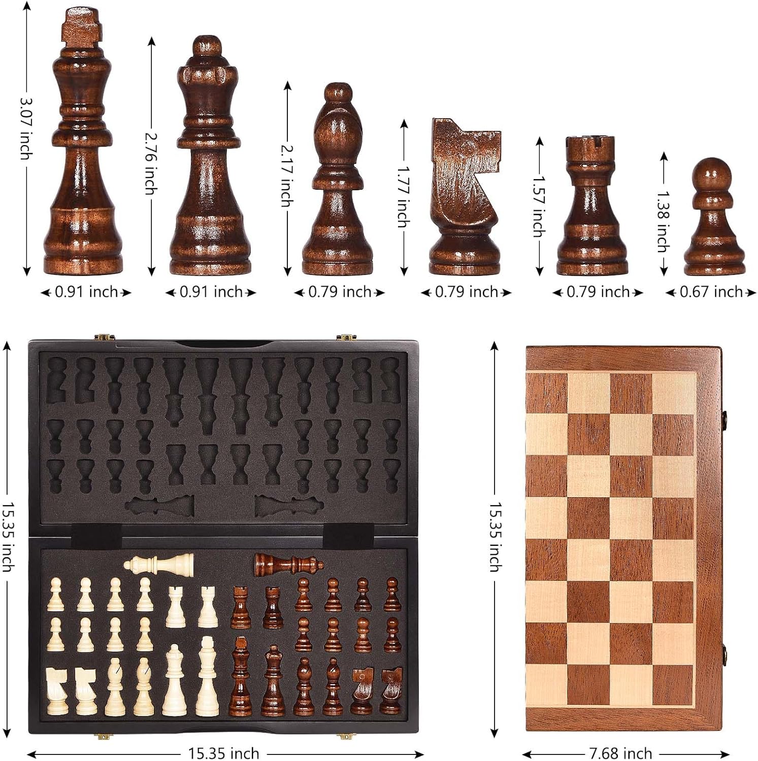 Magnetic wooden chess set with 15-inch chessboard and pieces, featuring a unique design by BIVOMON for strategic gameplay.