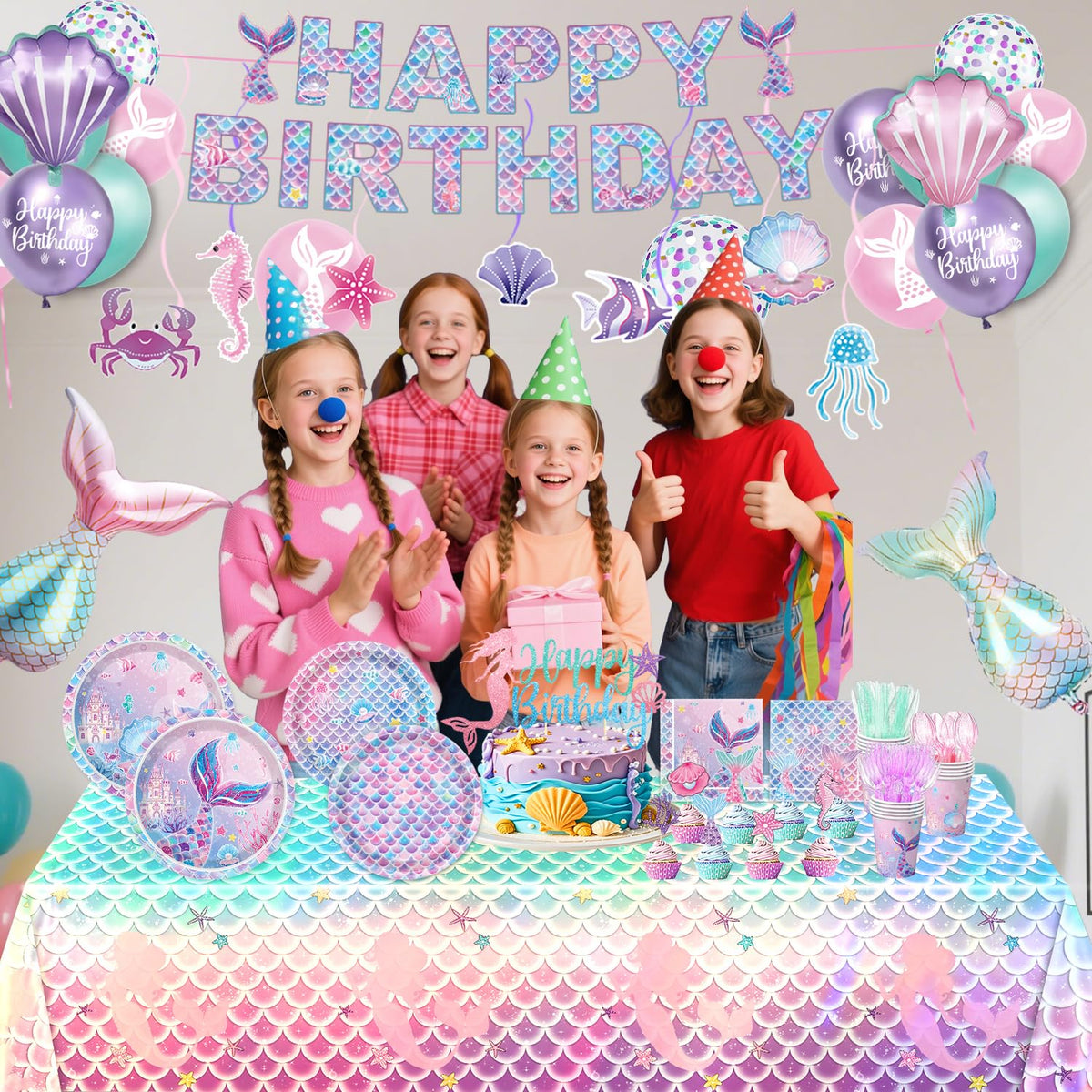 Mermaid Birthday Decorations Include Plates Napkins Cups - NKPDAXM Official Imagery - 7