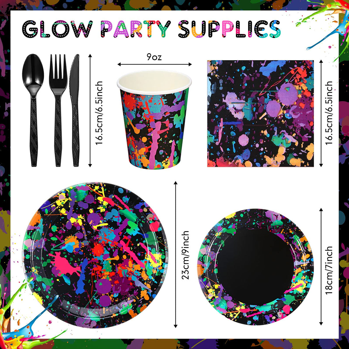 Baderke 252 Pcs Neon Party Supplies Neon Plates Tableware - Baderke Official Imagery - 3