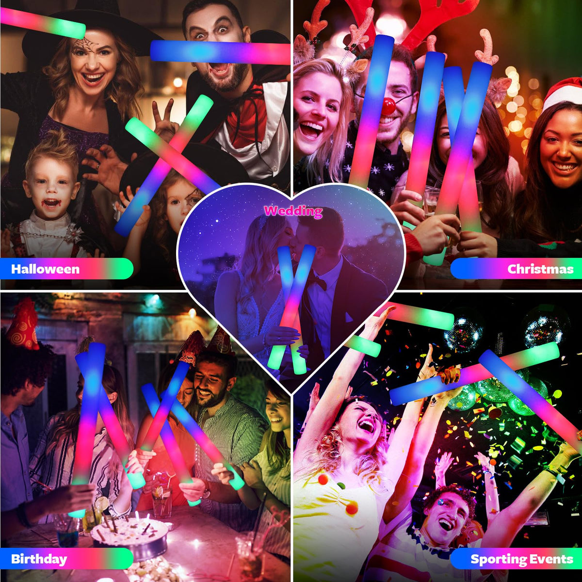 wellent 58 PCS LED Foam Glow Sticks Bulk Glow in the Dark - wellent Official Imagery - 4