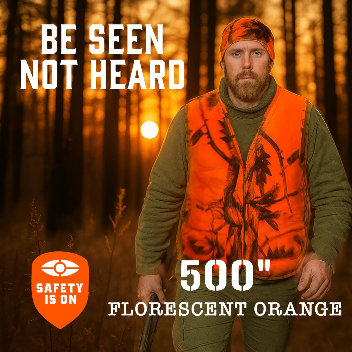 Camo Orange Hunting Vest Beanie Combo Hi Vis Waterproof - Klarny Outdoors Official Imagery - 7