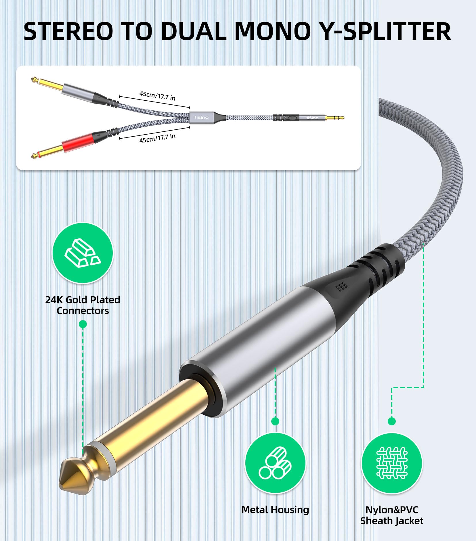 Tisino 3.5mm to 1/4" Adapter Stereo  Audio Splitter Cable, 3.3FT/ by Tisino - Angle View 7
