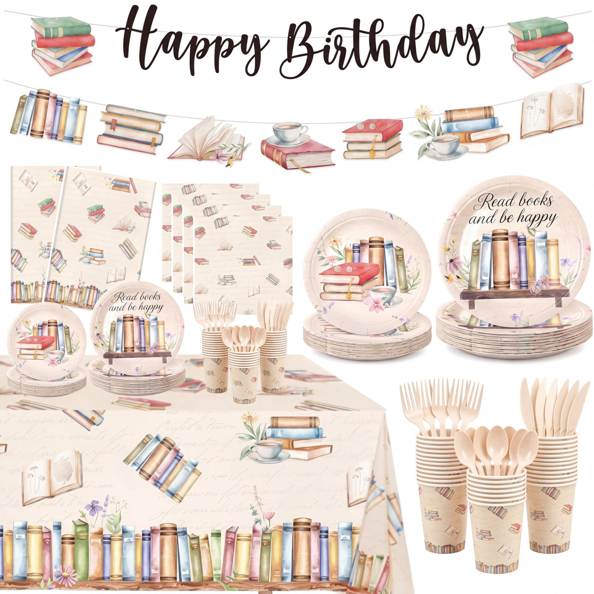 Zhehao 172 Pcs 24 Set Book Themed Birthday Party Tableware - Zhehao Official Imagery - 1