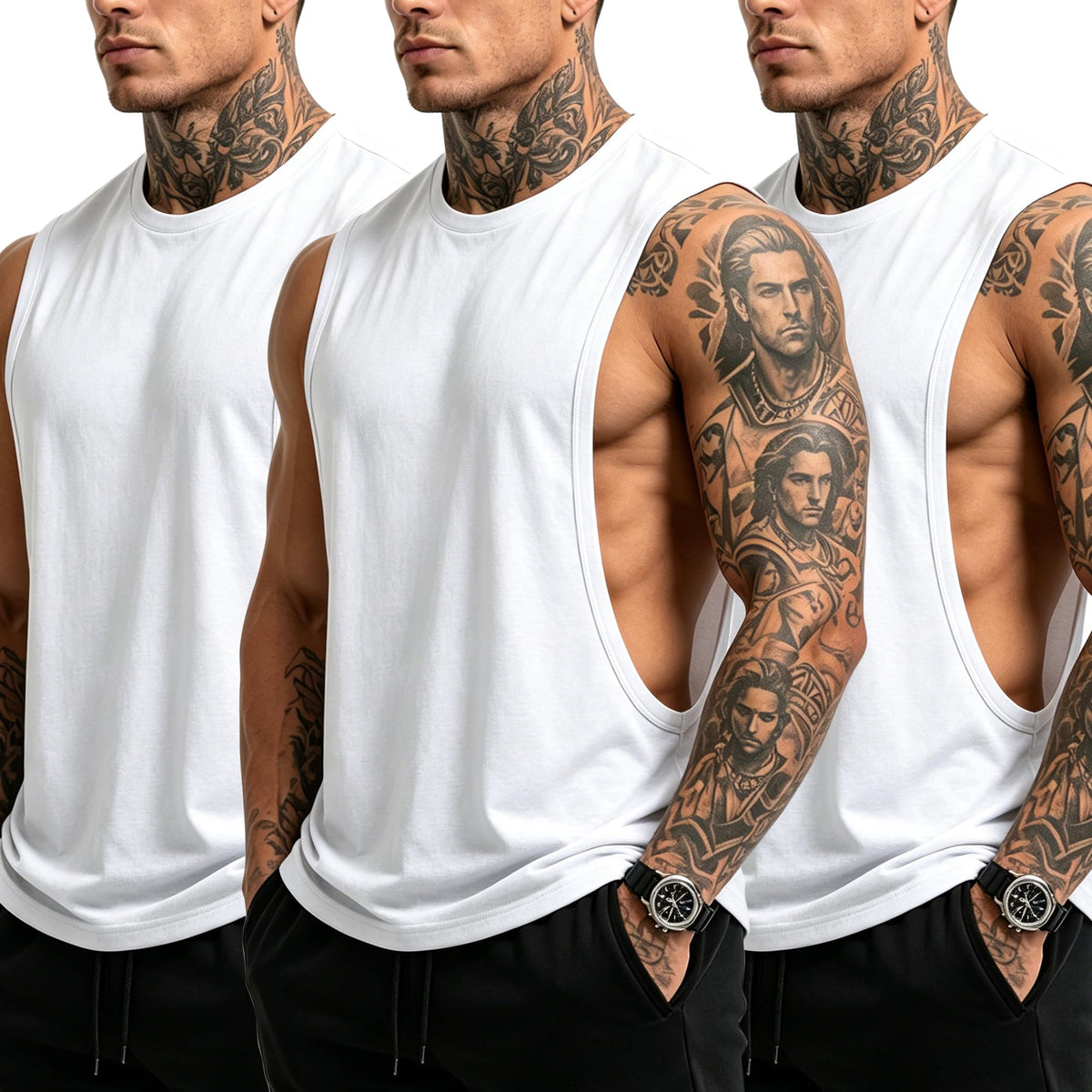 Men s Workout Tank Top 3 Pack Gym Quick Dry Open Side - TAFLE Official Imagery - 1