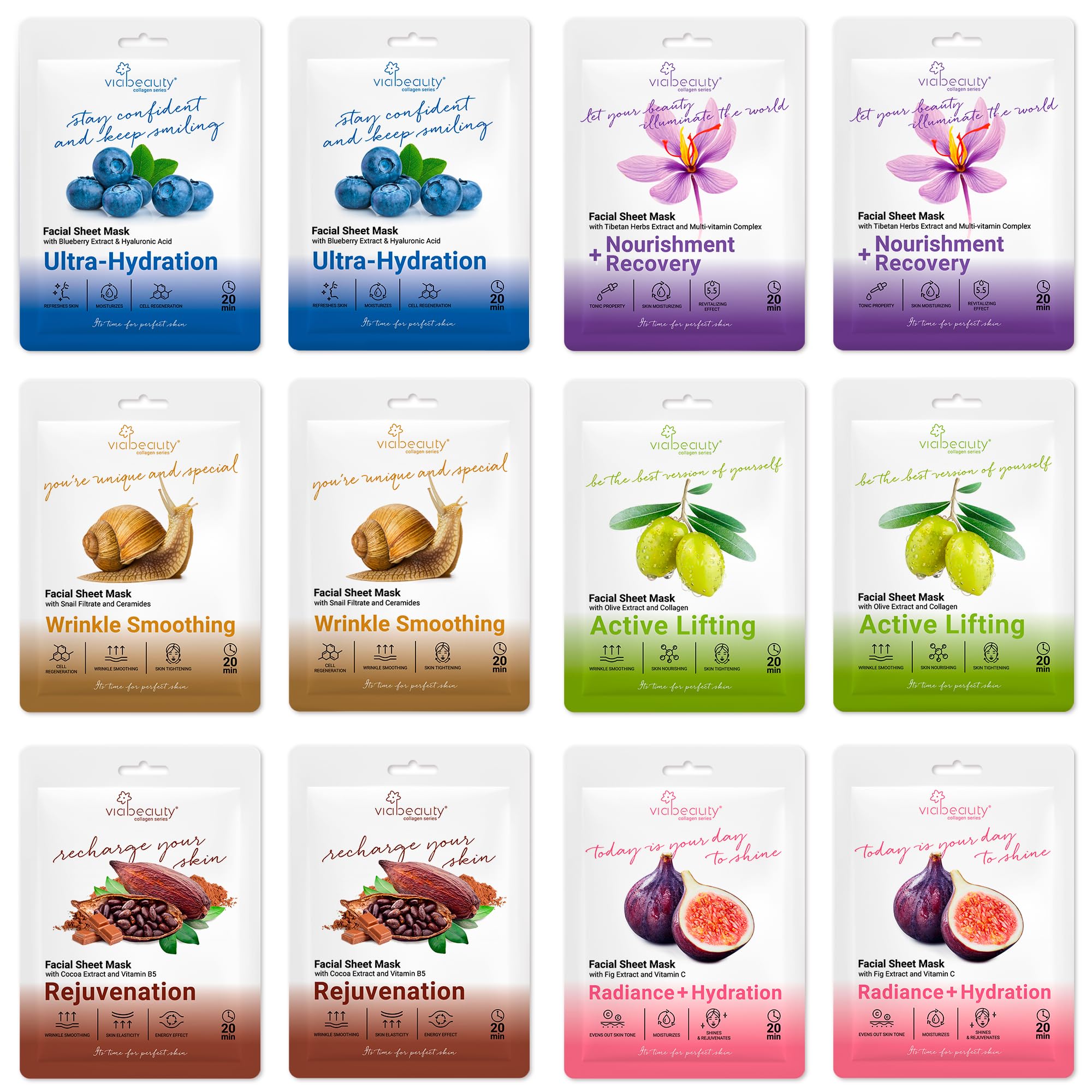 VIABEAUTY 24 Pack of Collagen Face Mask with Ceramides - VIABEAUTY