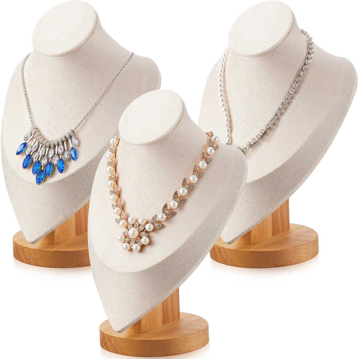 3 Pcs Necklace Display Stand Bamboo Jewelry Bust Display - Juexica Official Imagery - 2