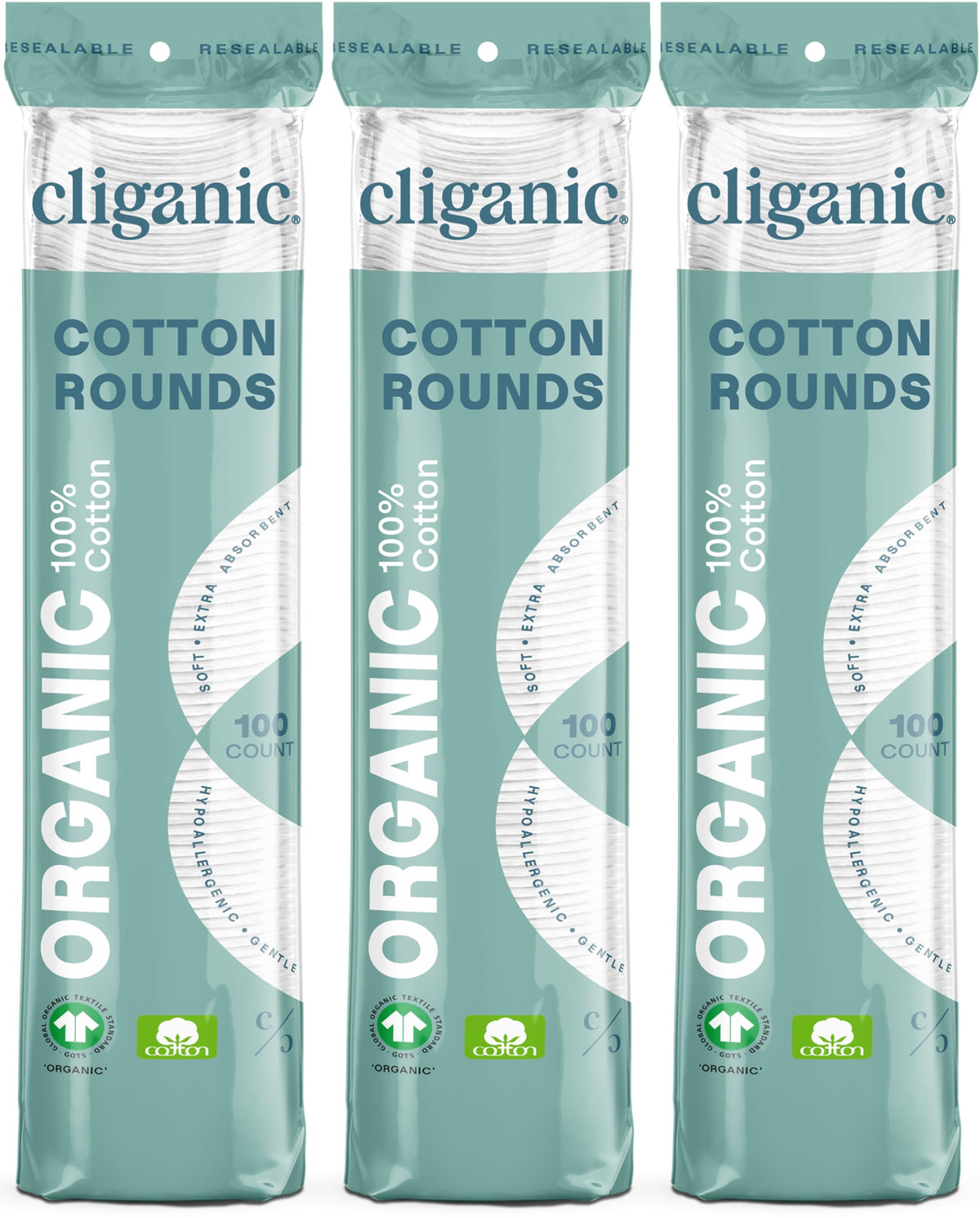 Cliganic Organic Cotton Rounds for Face Makeup Remover Pads - Cliganic Official Product Imagery - 1