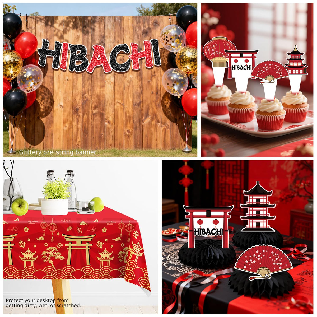 Red Gold Hibachi Party Decorations Tableware Set for 25 - wellspar Official Imagery - 7