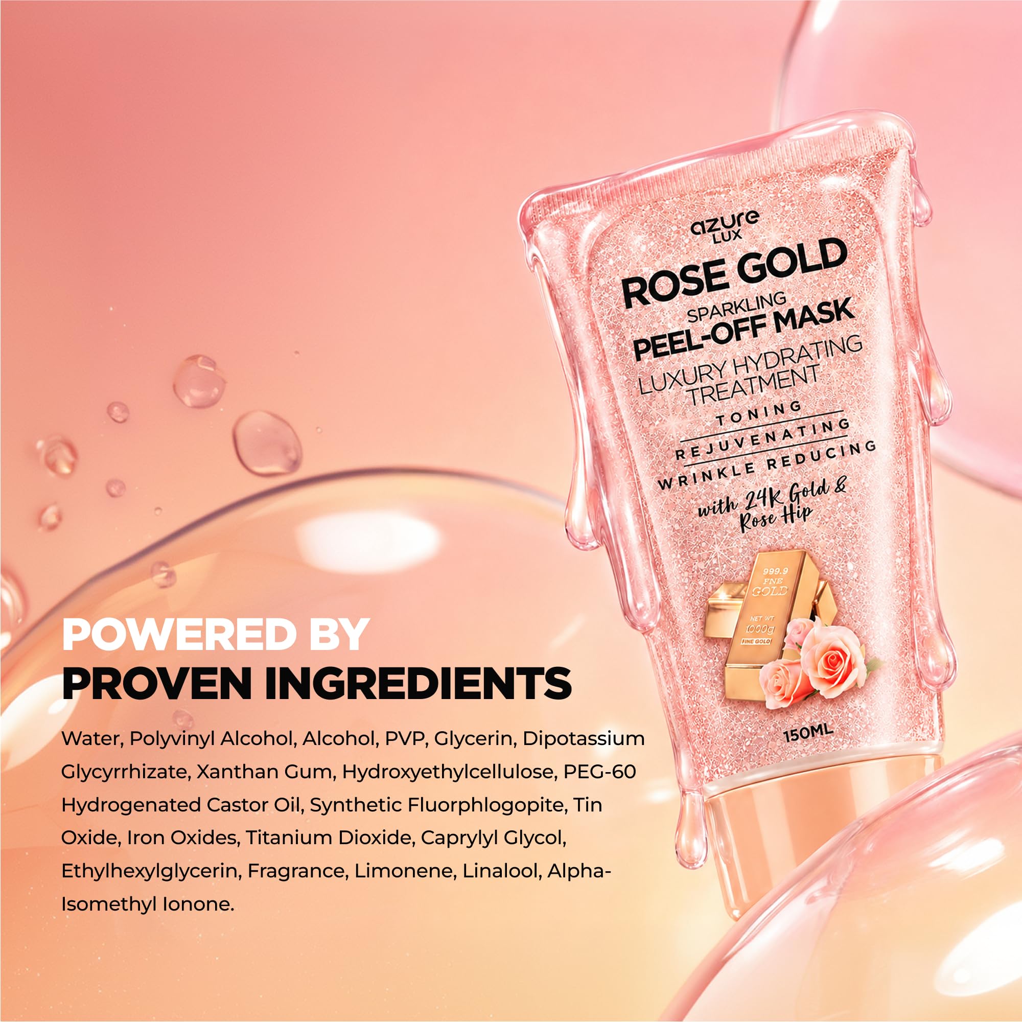 Rose Hip Oil 24k Gold Peel Off Face Mask Anti Wrinkle Korean - Azure Cosmetics Official Imagery - 5