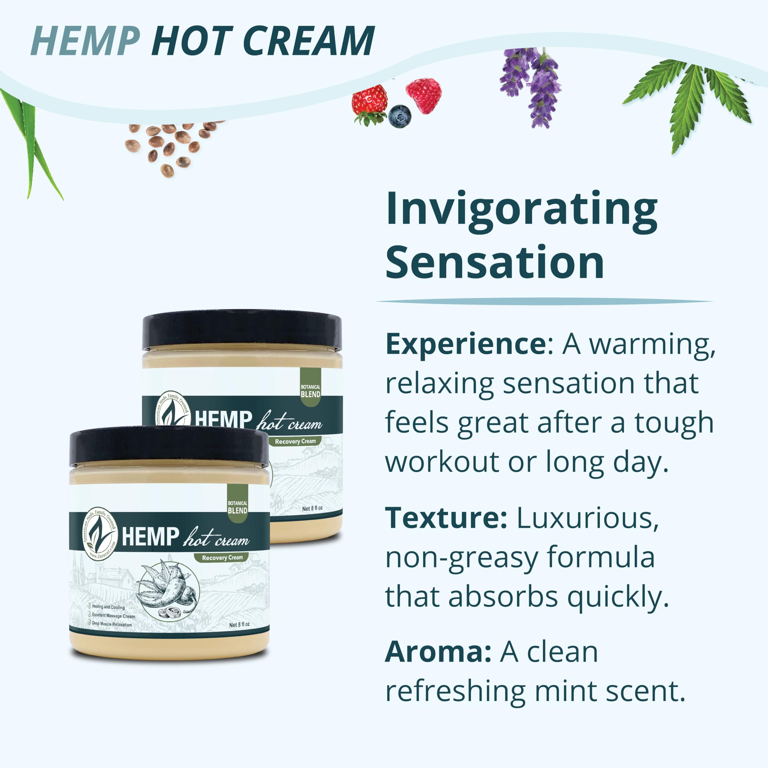 Zatural Hemp Hot Cream – 8oz Massage & Body Wrap Cream