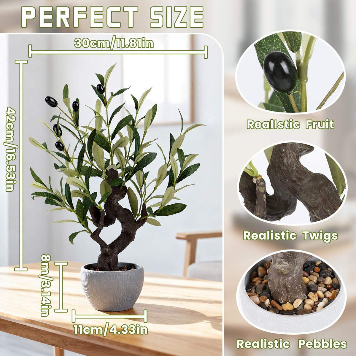 Artificial Olive Tree Potted Plant with Stone Pot 19 Tall - TOARTi Official Imagery - 4