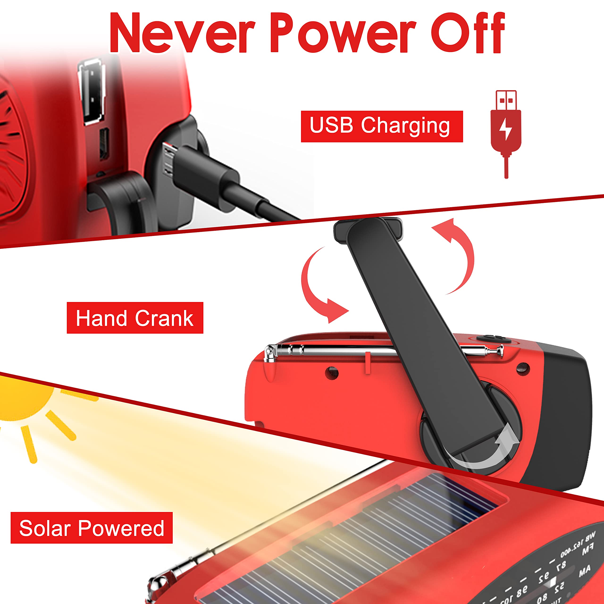 RunningSnail Hand Crank Radio with LED Flashlight,2000mAh NOAA AM by RunningSnail - Angle View 4