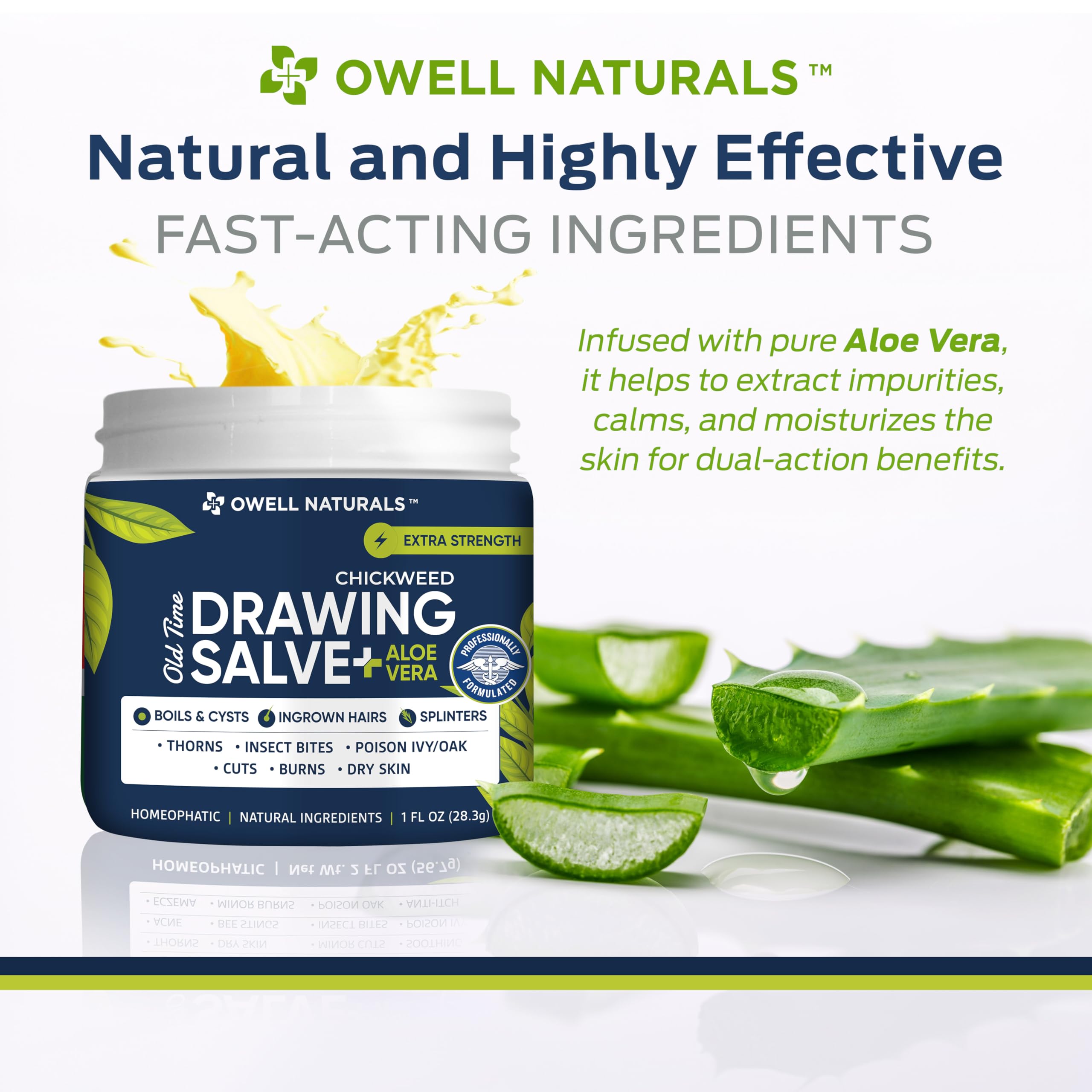 Owell naturals Chickweed Drawing Salve with Aloe Vera for boils, Cyst, Splinters, Poison Ivy/Oak, Skin Disorder, Irritations, Burns, Minor Cuts, Dry Skin, Itching