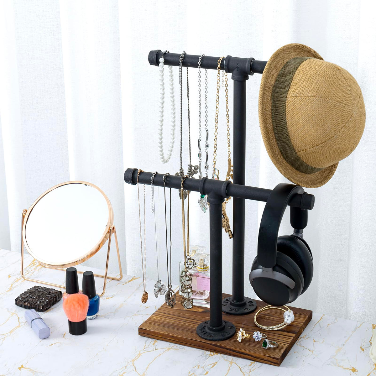 MyGift Adjustable 2 Tier Industrial Jewelry Display Stand - MyGift Official Imagery - 6