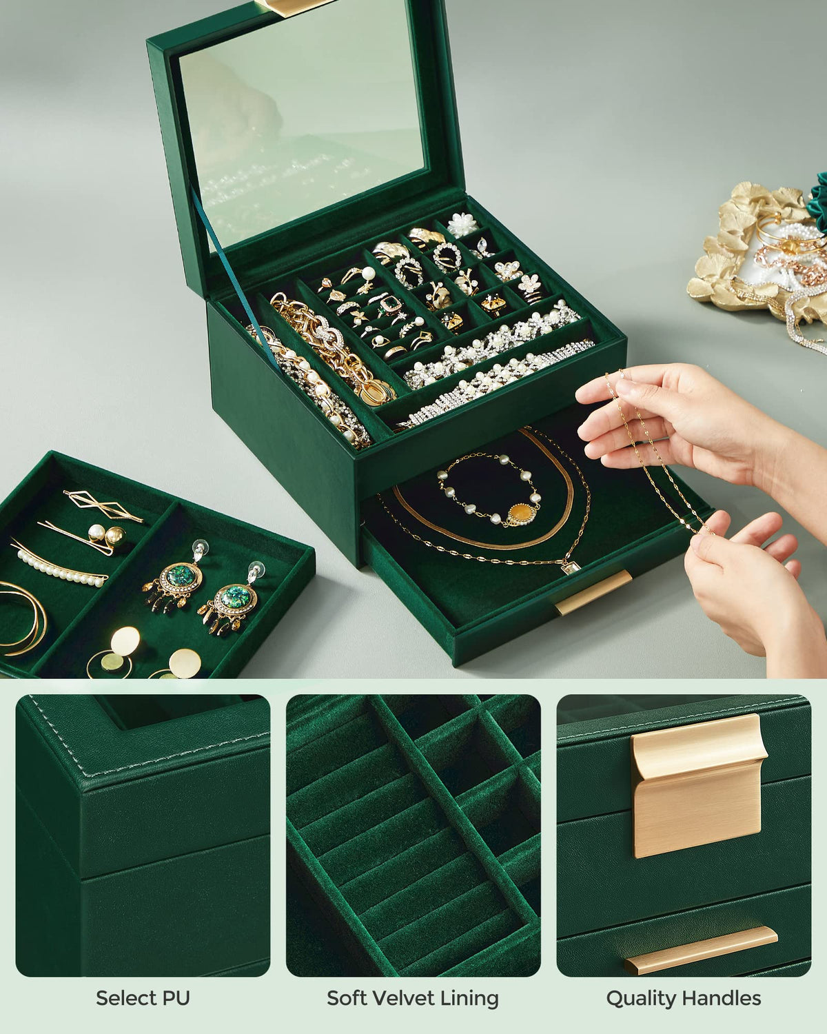 SONGMICS Jewelry Box Organizer 3 Layer Storage with 2 - SONGMICS Official Imagery - 8