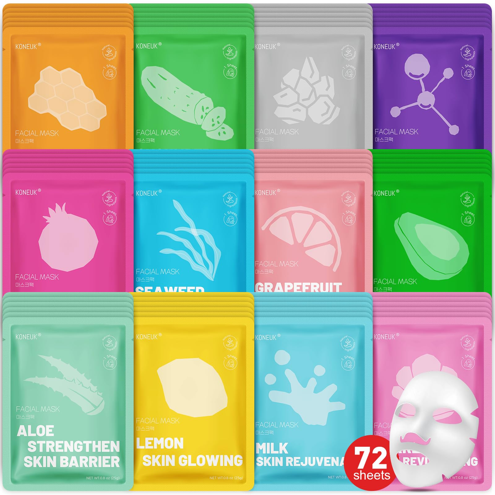 12 Pack Collagen Hydrating Face Masks Skincare, Face Mask for - KONEUK