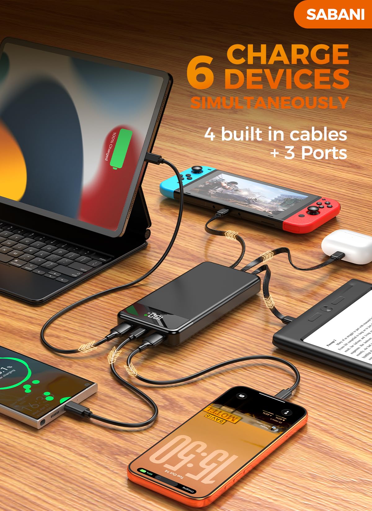 Portable Charger 35000mAh Power Bank 4 Built in Cable Big - SABANI Official Imagery - 6