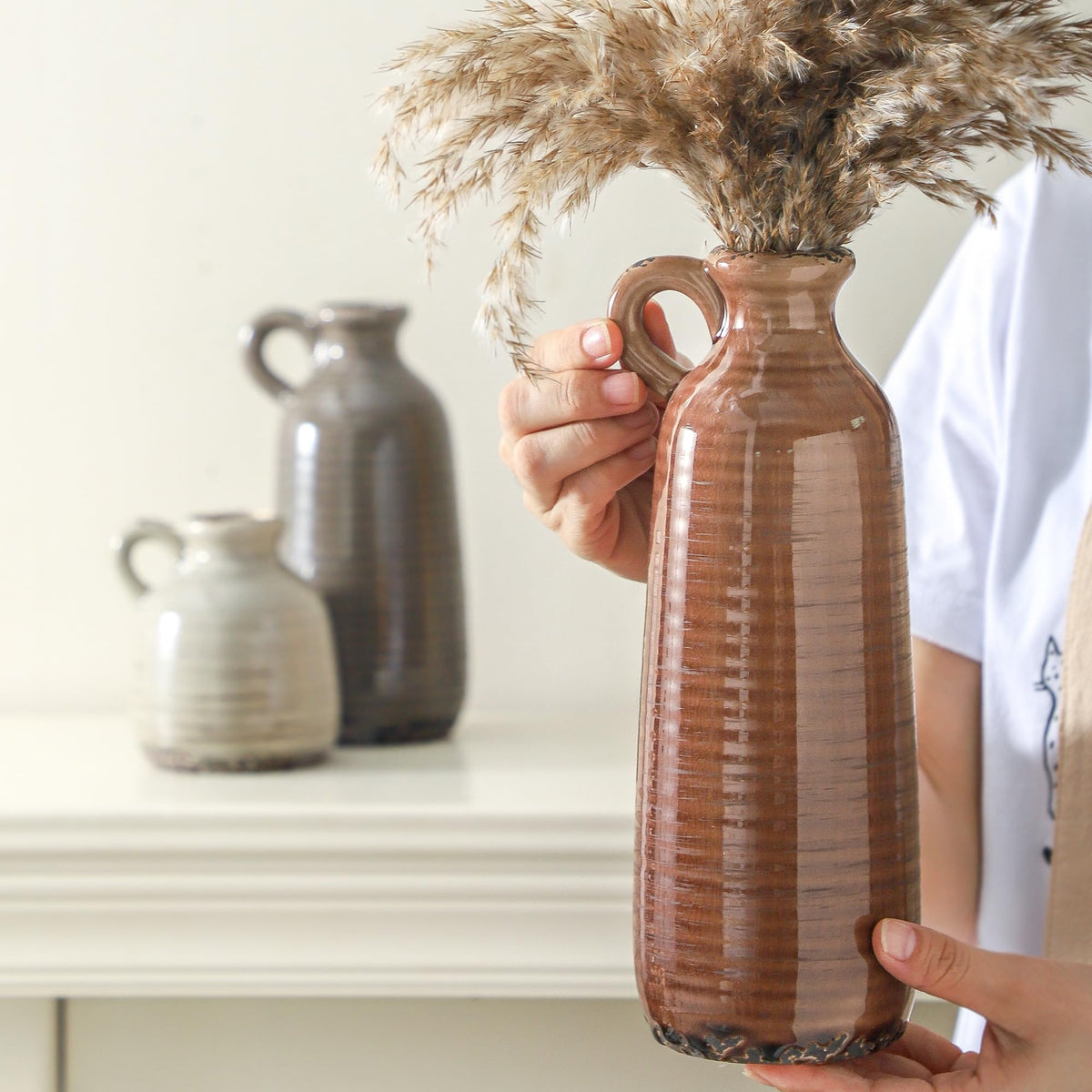 Ceramic Vases Set of 3 Neutral Rustic Farmhouse Vase with - ooit Official Imagery - 5