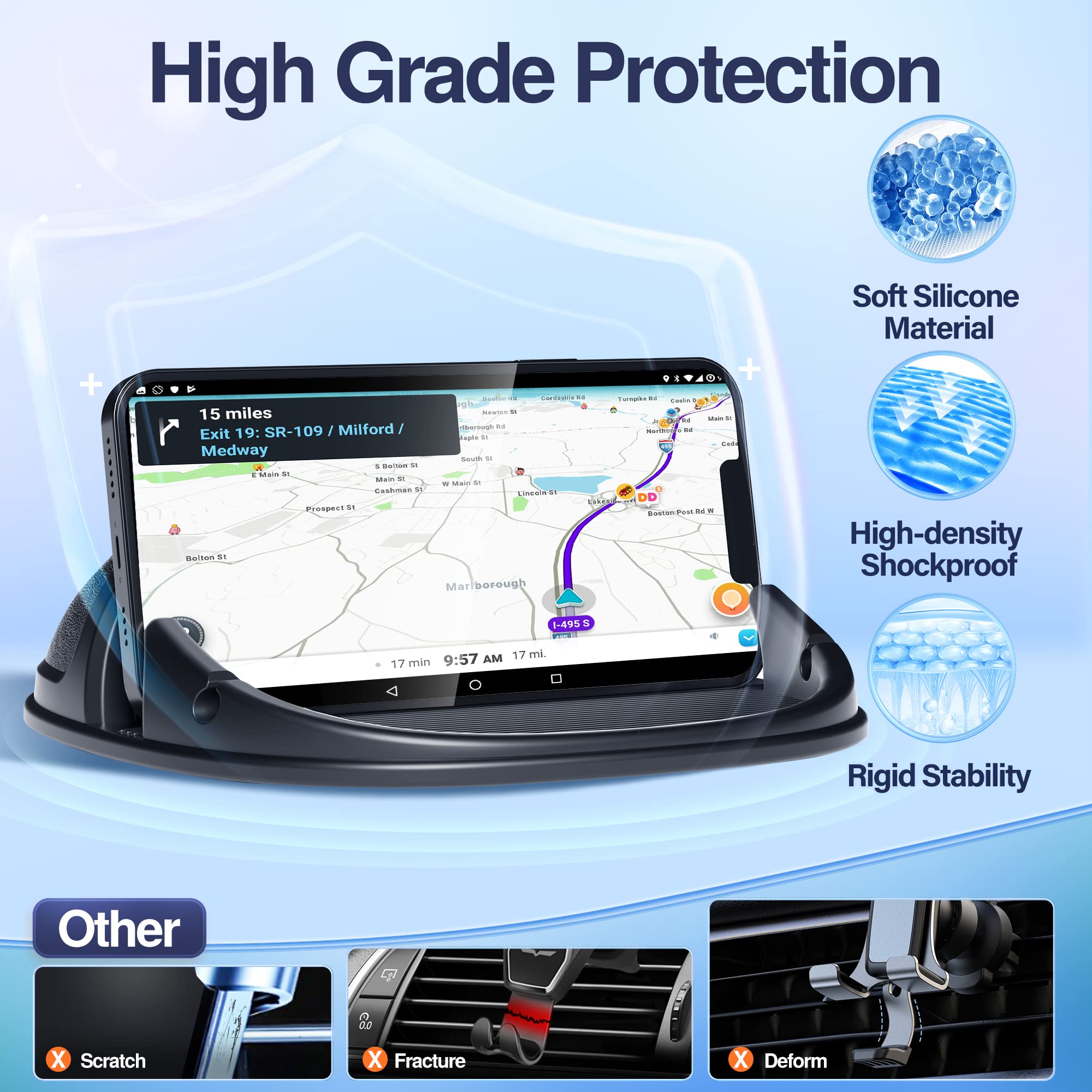 Loncaster Car Phone Holder, Car Phone Mount Silicone Car Pad Mat by Loncaster - Angle View 4