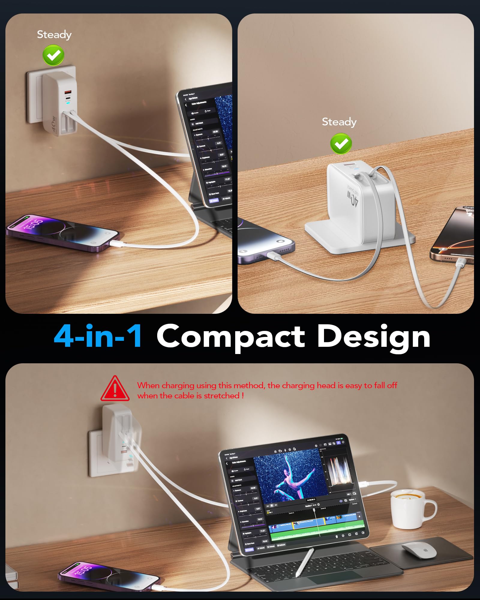 HATALKIN 4-in-1 Retractable USB C Wall Charger,40W Fast Charging by HATALKIN - Angle View 8