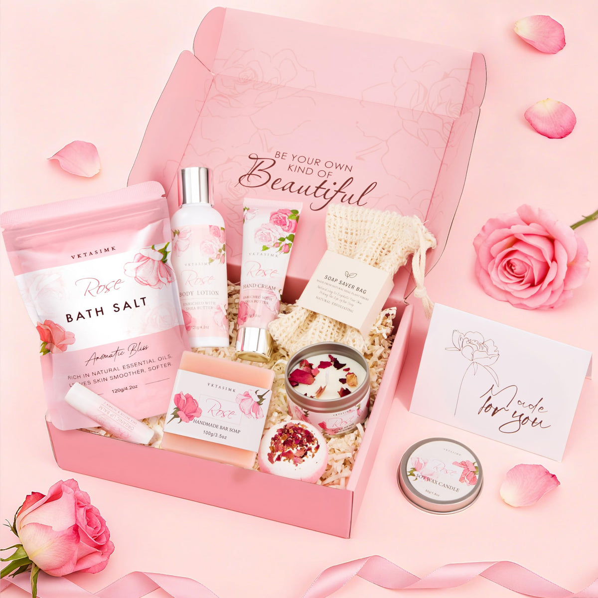 Gifts for Women Birthday Gift Baskets Rose Relaxing Home Spa - VKTASIMK Official Imagery - 4